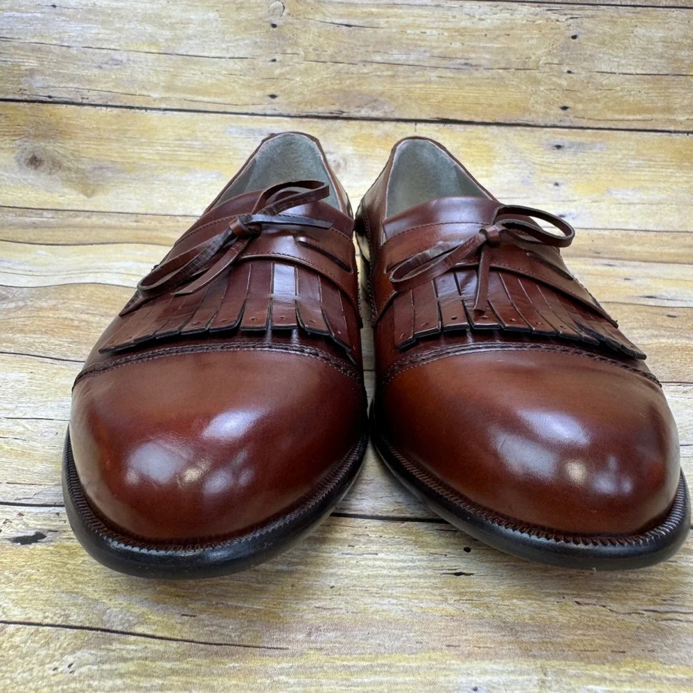 Rare Vintage Bally Italy Men's 11D DINO Leather Kiltie Bow Loafer Deadstock NWOB